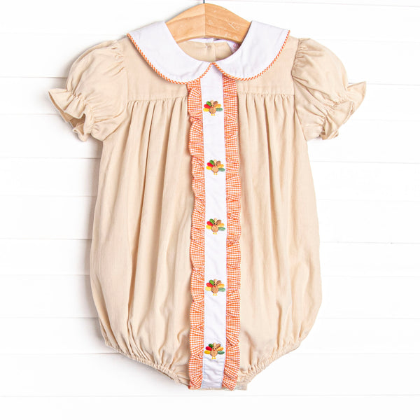 Turkey Trot Embroidered Girl Bubble, Tan