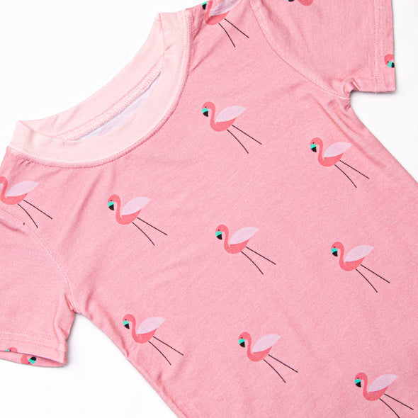 Frills and Flamingos Bamboo Pajama Short Set, Pink