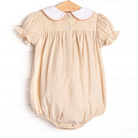 Turkey Trot Embroidered Girl Bubble, Tan