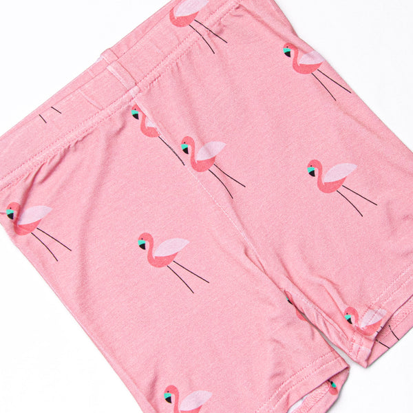 Frills and Flamingos Bamboo Pajama Short Set, Pink