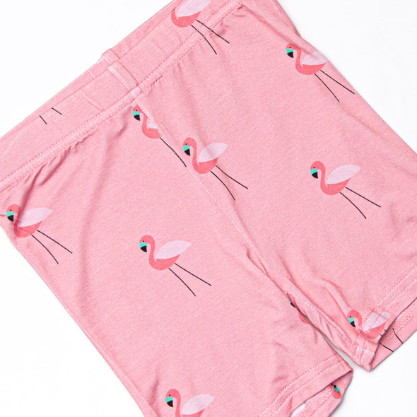 Frills and Flamingos Bamboo Pajama Short Set, Pink