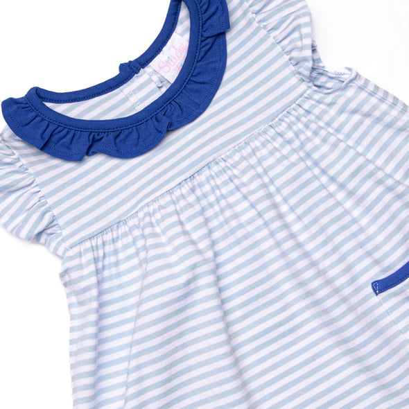 Leighton Flutter Sleeve Dress, Royal and Light Blue Stripe