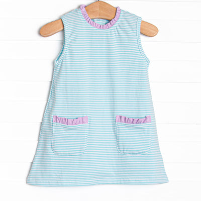 Grace Pocket Dress, Purple and Aqua Stripe