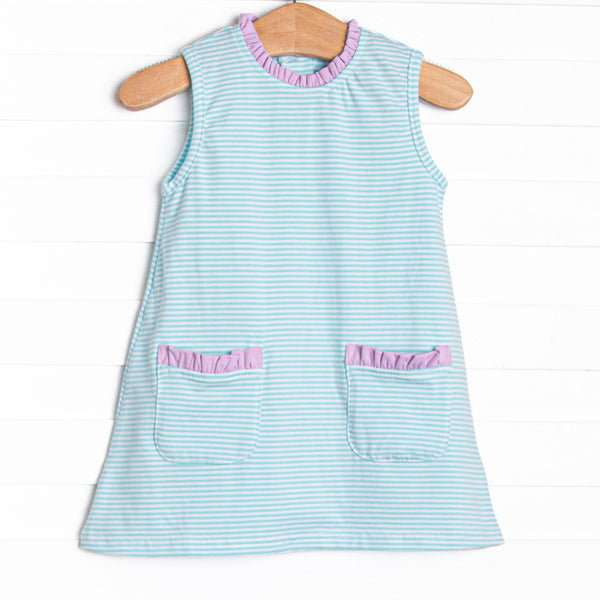 Grace Pocket Dress, Purple and Aqua Stripe