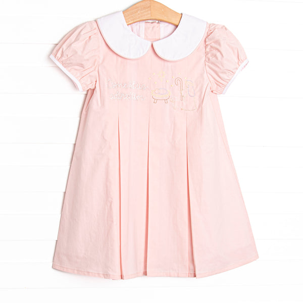 Manger Miracle Embroidered Dress, Pink