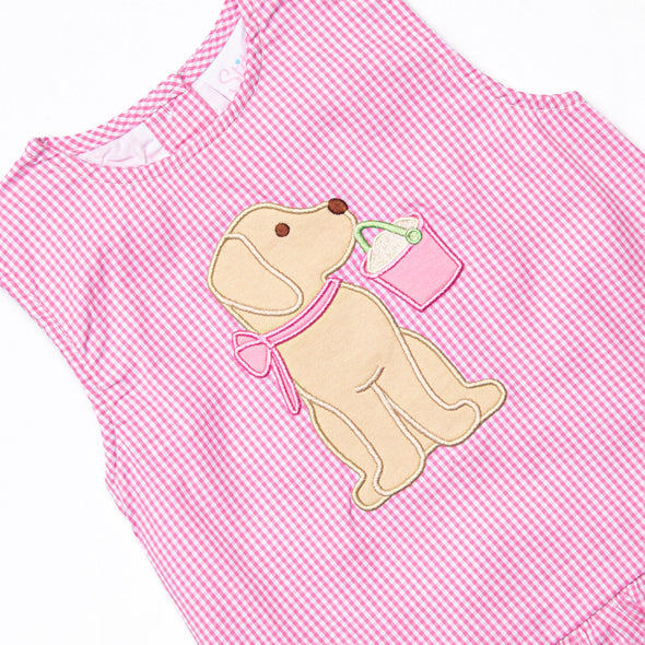 Pups and Pails Applique Ruffle Diaper Set, Pink