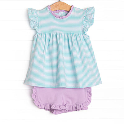 Grace Short Set, Purple and Aqua Stripe