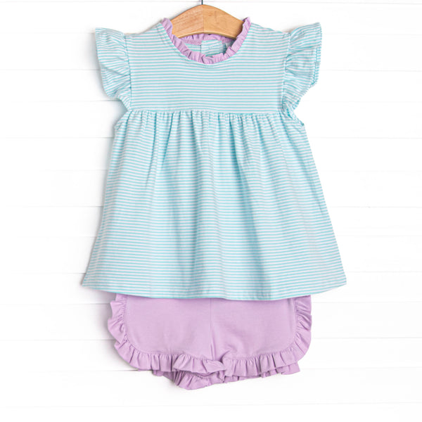 Grace Short Set, Purple and Aqua Stripe
