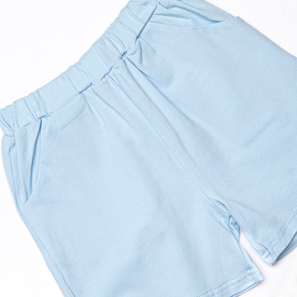 Cattails and Cranes Embroidered Short Set, Blue