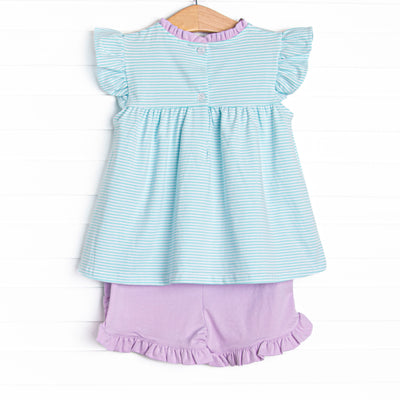 Grace Short Set, Purple and Aqua Stripe