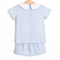 Manger Miracle Embroidered Short Set, Blue
