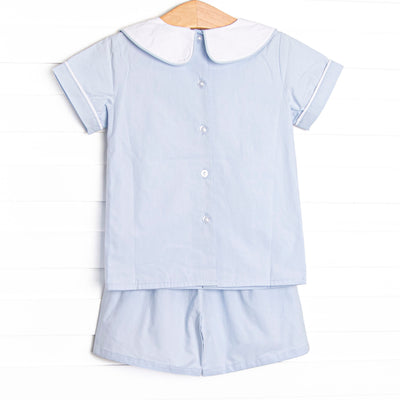 Manger Miracle Embroidered Short Set, Blue
