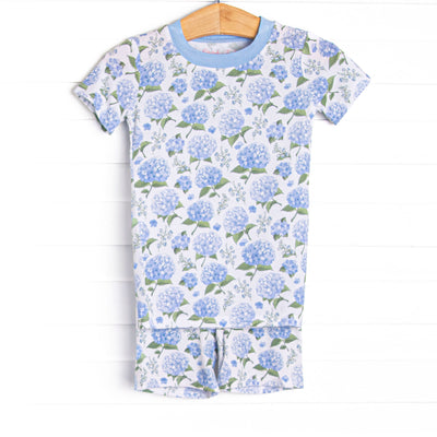 Hydrangea Blooms Bamboo Pajama Short Set, Blue