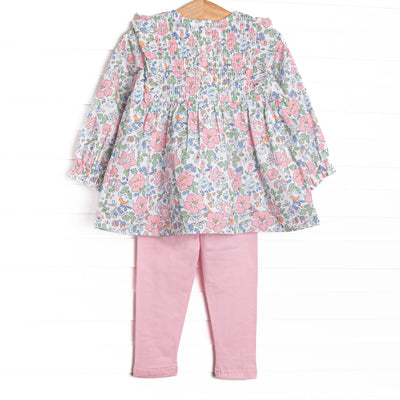 Millie Magnolia Elastic Smocked Legging Set, Pink