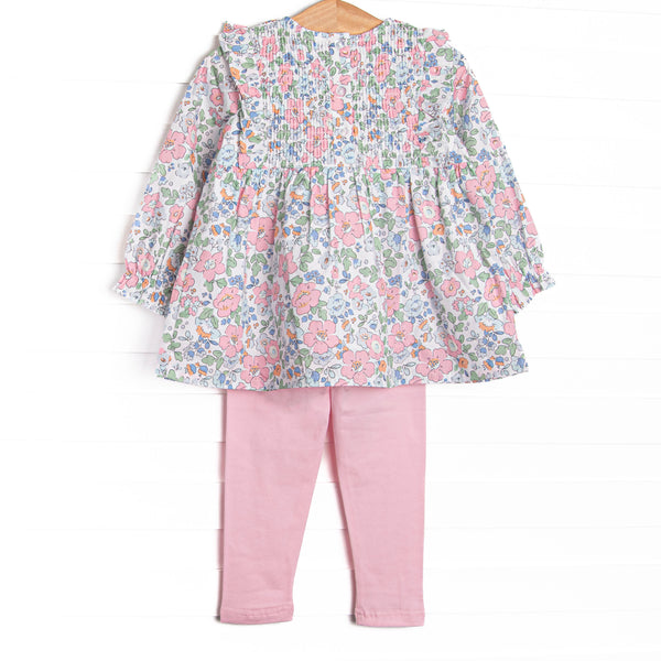 Millie Magnolia Elastic Smocked Legging Set, Pink