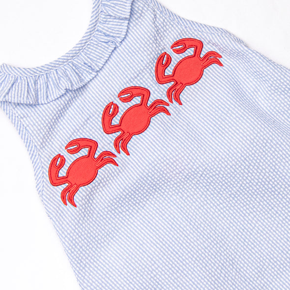 Sandy Shuffle Applique Bubble Romper, Blue