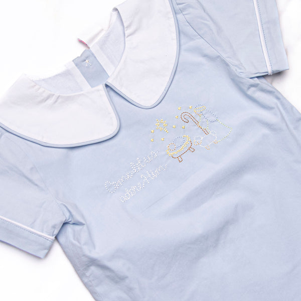 Manger Miracle Embroidered Short Set, Blue