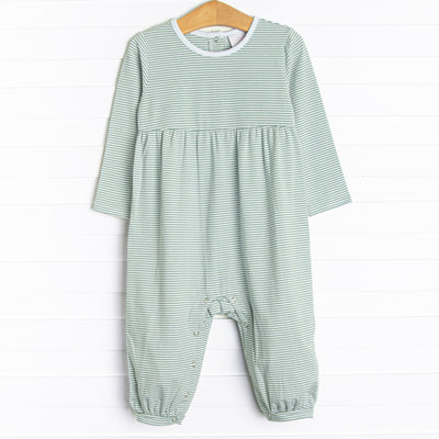  The Romper features long sleeves, snaps in the stride to make changing a breeze, and soft knit material. 