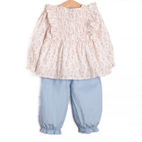 Family Favorites Elastic Smocked Pant Set, Blue
