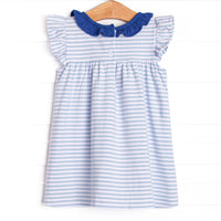 Leighton Flutter Sleeve Dress, Royal and Light Blue Stripe