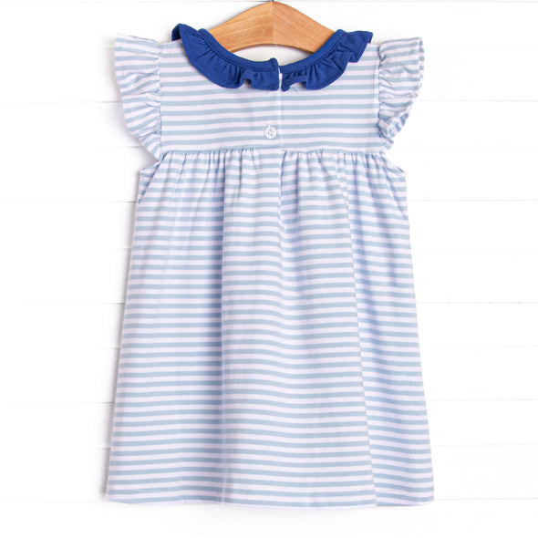 Leighton Flutter Sleeve Dress, Royal and Light Blue Stripe
