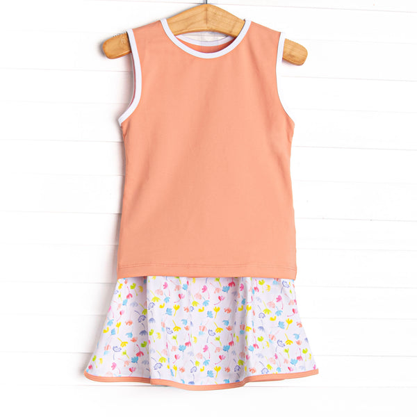 Watercolor Wildflowers Skort Set, Orange