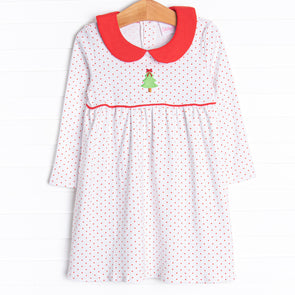 Christmas Time Spruce Pima Embroidered Dress, Red