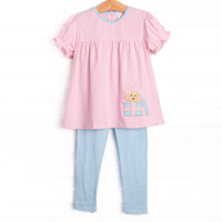 Birthday Barks Applique Legging Set, Pink