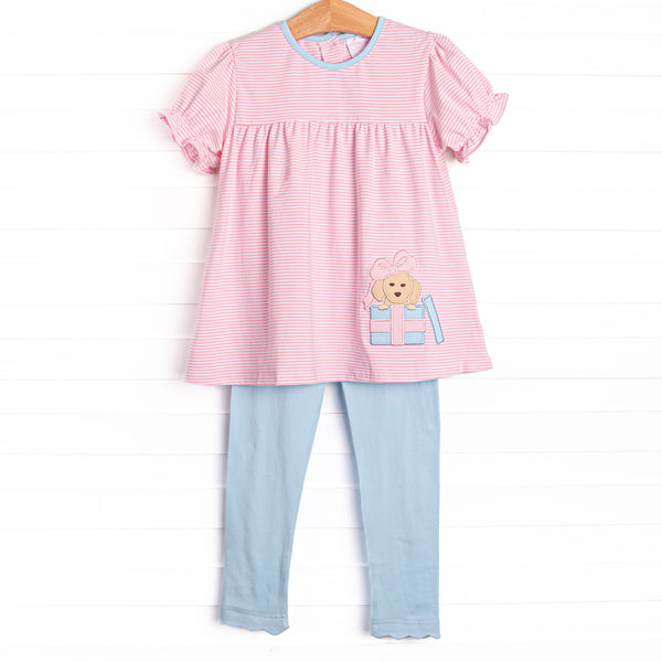 Birthday Barks Applique Legging Set, Pink