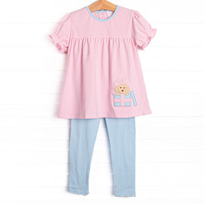 Birthday Barks Applique Legging Set, Pink