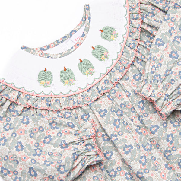 Gardenias and Gourds Smocked Bubble, Green