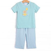Birthday Barks Applique Pant Set, Green