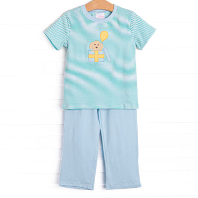 Birthday Barks Applique Pant Set, Green