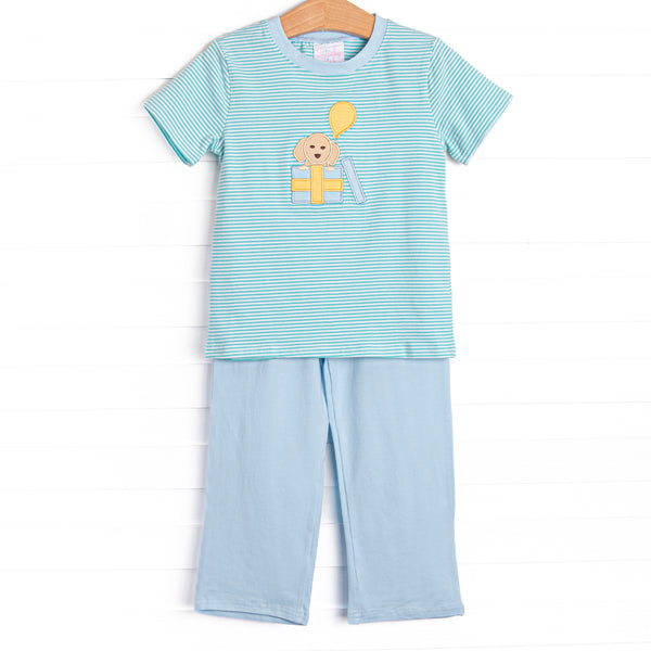 Birthday Barks Applique Pant Set, Green