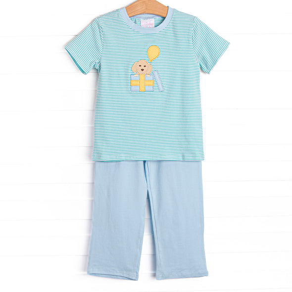 Birthday Barks Applique Pant Set, Green