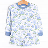 Hydrangea Blooms Sweatshirt Short Set, Blue