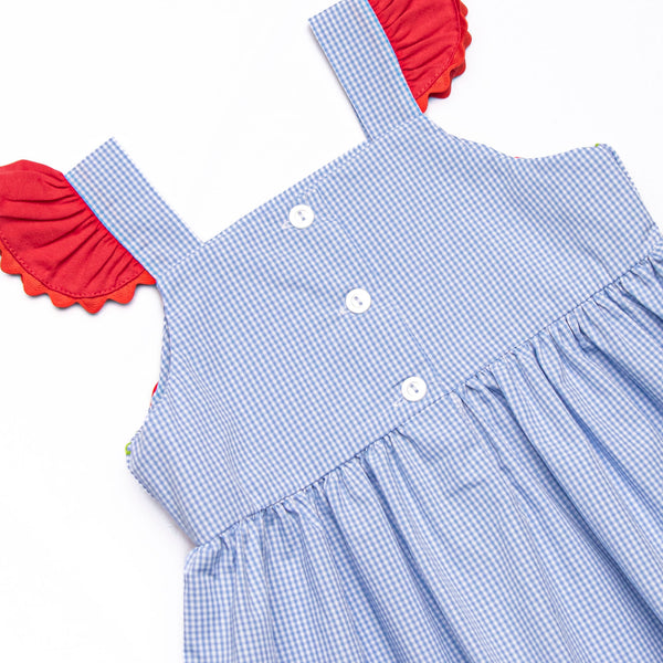Bitty Dot Berries Smocked Dress, Blue Gingham