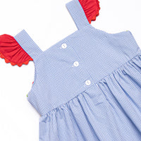 Bitty Dot Berries Smocked Bubble, Blue Gingham