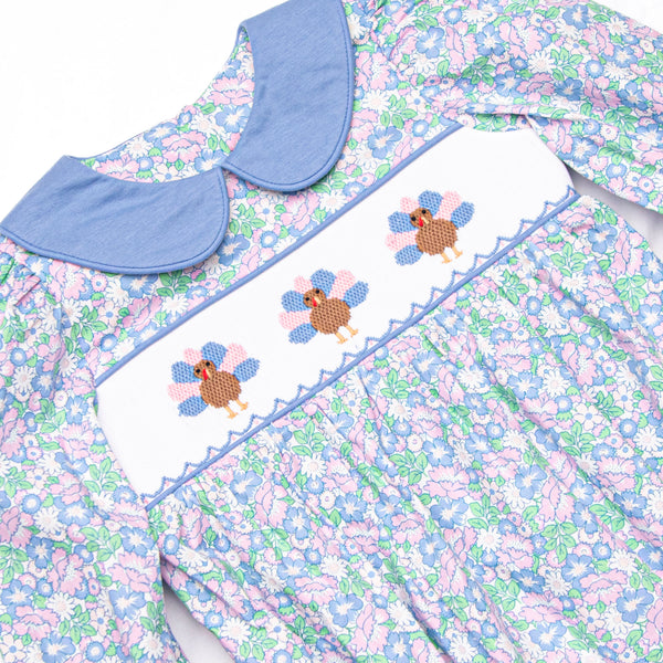 Turkey Thyme Smocked Collared Bubble, Blue