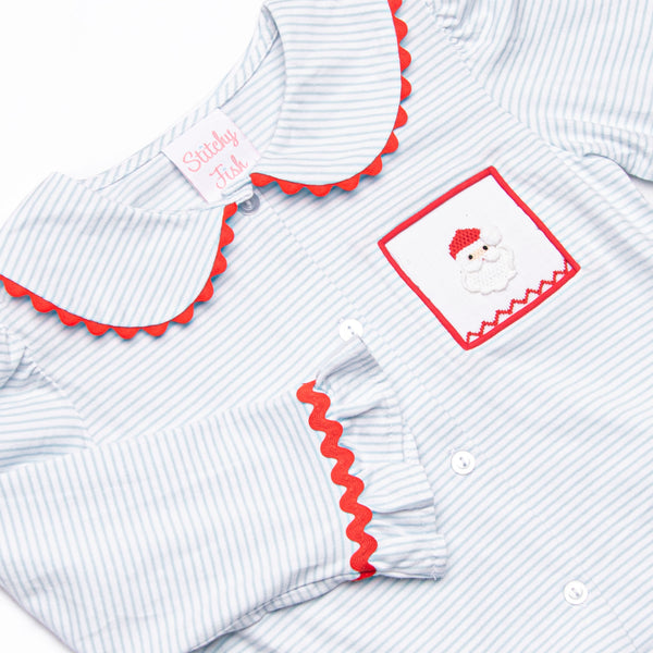 Smocked Santa Ruffle Lounge Set, Blue Stripe
