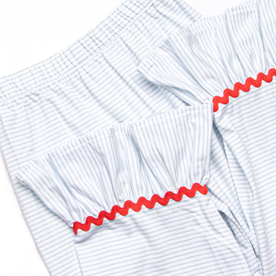 Smocked Santa Ruffle Lounge Set, Blue Stripe