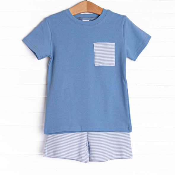 Coleman Pima Short Set, Light Blue Stripe