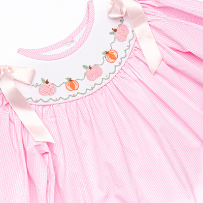 Gourd-geous Vines Smocked Bishop Dress, Pink