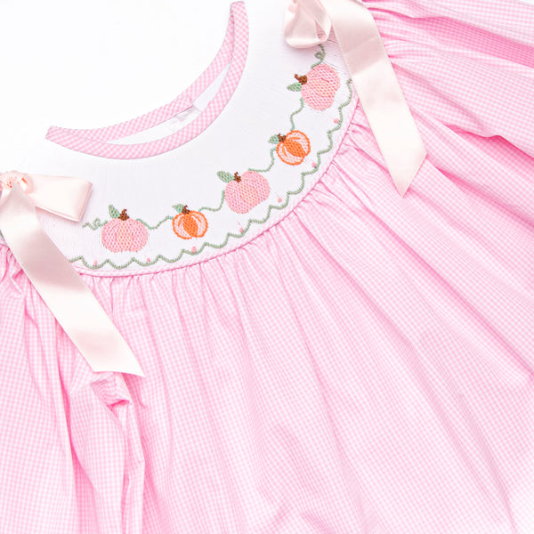 Gourd-geous Vines Smocked Bishop Dress, Pink