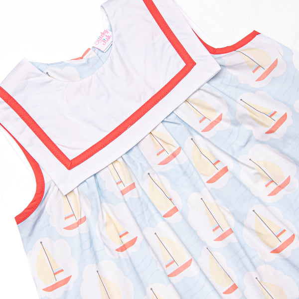 Scalloped Sails Bib Dress, Blue