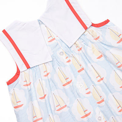 Scalloped Sails Bib Dress, Blue