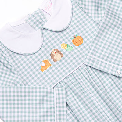 Thanksgiving Favorites Embroidered Romper, Green