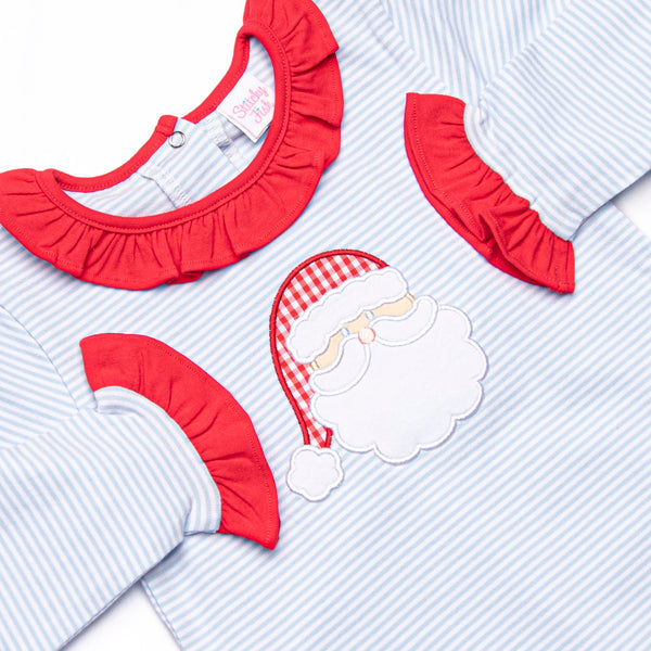 Checking It Twice Applique Ruffle Romper, Blue