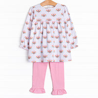 Turkey Trot Ruffle Legging Set, Pink