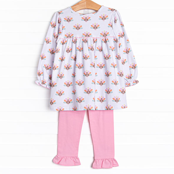 Turkey Trot Ruffle Legging Set, Pink